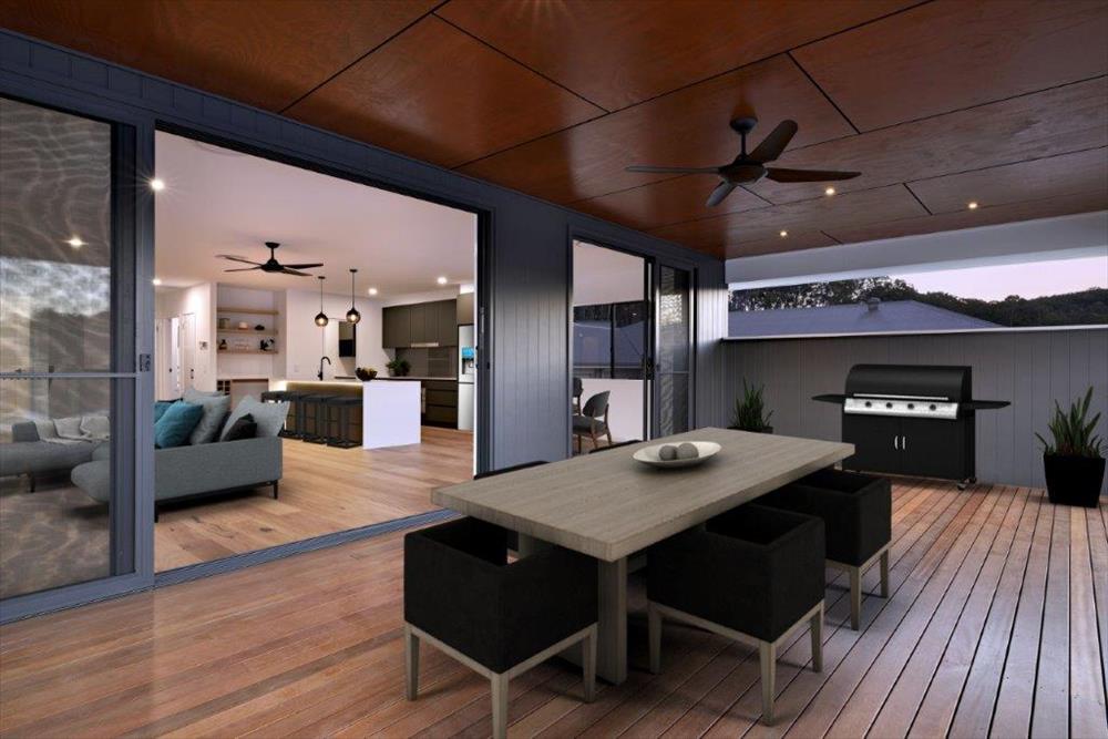 Home Design External. Deck-Kitchen. viewing to Living and internal kitchen..