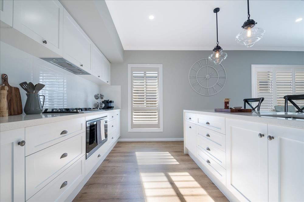 Home Design Internal. Kitchen. Pendant Lights. Island Bench.