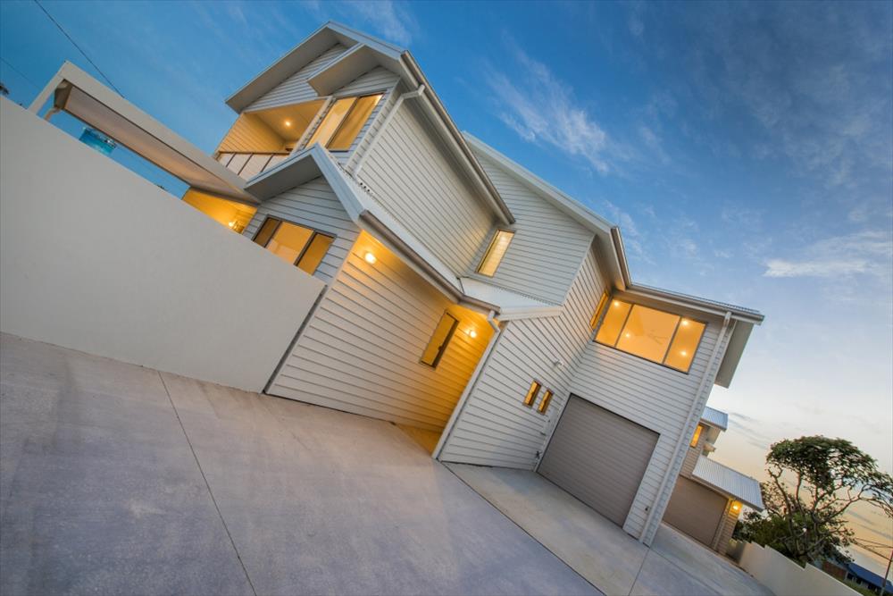 Home Design External. Front View. Unit 1 with garage of Unit 2 in distance