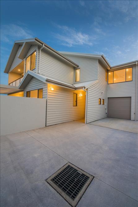 Home Design External. Front View. Unit 1 with garage of Unit 2 in distance