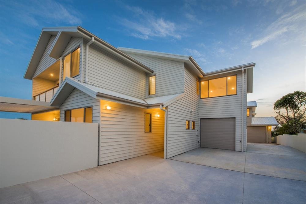 Home Design External. Front View. Unit 1 with garage of Unit 2 in distance