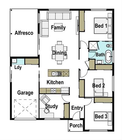Proven small footprint home for first home buyers or investors (Kirra 150 F1). floor plan - Lot 103, Lloyd Street "Macksville Heights Estate" - Stage 2, MACKSVILLE, 2447